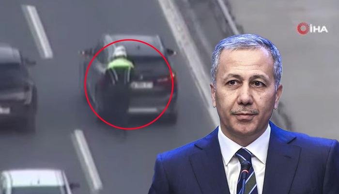 Bakan Yerlikaya, Fatih Sultan Mehmet Köprüsü'nde arızalanan aracı köprünün çıkışına kadar iten polisi tebrik etti